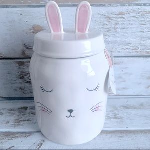 Whimsical Cupboard Bunny Ceramic Canister Easter